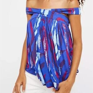 Free People We the Free Milly Babydoll Tank Printed Blue